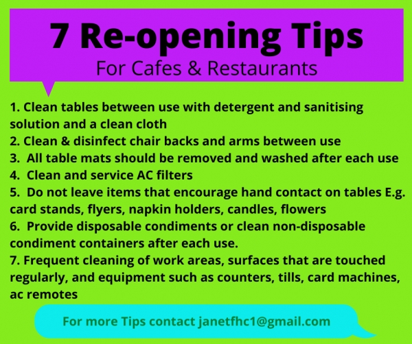 7 Hints & Tips for Reopening of Cafes & Restaurants